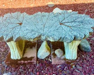Really cute yard bench concrete with leaves carved on the top $60