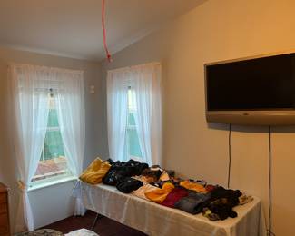 Two window curtains that are still hanging up $25 per window
Women’s clothes small up to large also have plus size