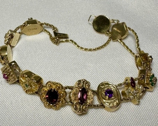 Vintage 14K Charm Bracelet W Gemstones