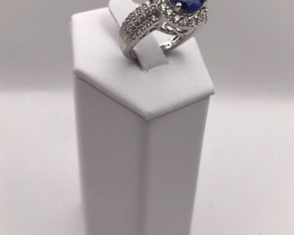 Pear Cut Tanzanite Color & Clear Stones Ring 925