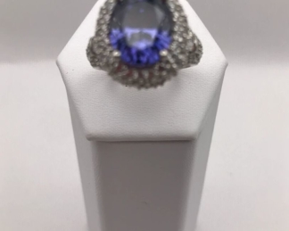 925 Faceted Oval Tanzanite & Diamond Ring