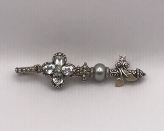 Barbara Bixby 18 K Sterling Silver White Topaz Pearl Enhancer Key Pendant