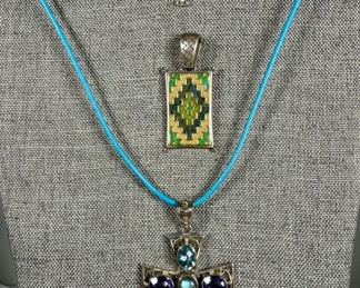 Sterling Cross Pendants & Leather Cord (4PCS)