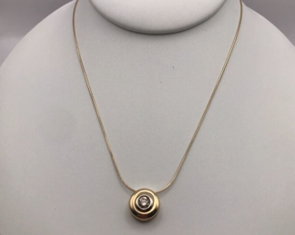 14k Bi- color Bezel Set Diamond Pendant Necklace 