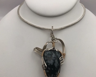Artisan Obsidian Wire Wrap Pendant 