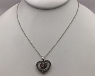 Red Diamond Heart Pendant Necklace and Ring 925