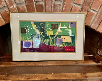 “Suburbia” silk dye painting, framed, by Rosanna Pousardien Czarmecki Lafayette, LA artist with piece in The Smithsonian!