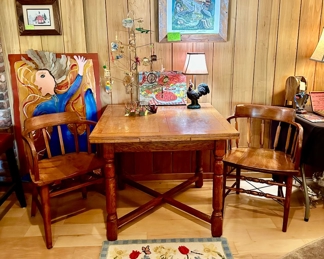 36x36 oak draw leaf table with cross stretcher base