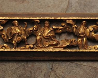 VINTAGE CHINESSE PANEL CARVED BAS-RELIEF GILDED P IMMORTALS 