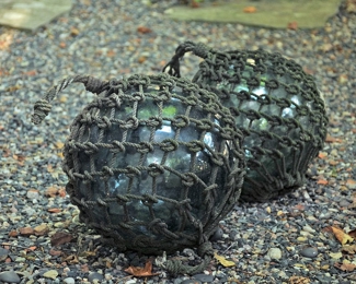 RARE LARGE WITH CORDING VTG PRE WWII JAPANESSE FISHING NET FLOATS FOUND ON GUAM IN 1969 
