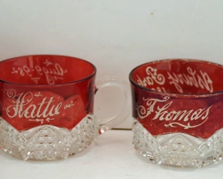 VINTAGE RUBY FLASH MONOGRAMED GLASS