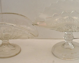 ANTIQUE GLASS EAPG PEDESTAL COMPOTES BANNA STAND BOAT