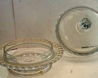 ANTIQUE EAPG COVERED GLASS CHEESE, BUTTER, JAM DISH W/LID