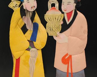 PAIR OF CHINESE SILK DRESSED FLAT DOLLS 