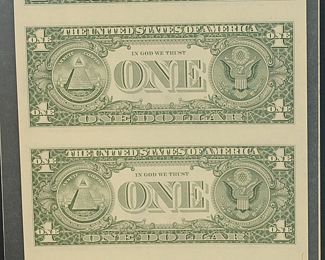 BUREAU OF ENGRAVING AND PRINTING UNCUT 4 $1 DOLLAR BILLS 
