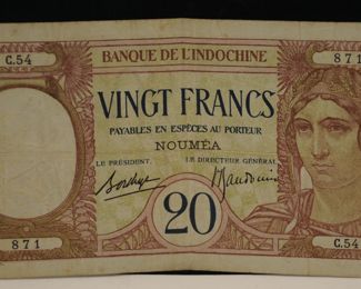 NEW CALEDONIA Banque de l'Indo-Chine ND (Ca. 1926) 20 Francs VG