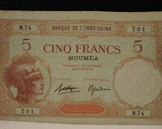 5 Cinq Francs Noumea French Banknote Banque De L’Indo-Chine