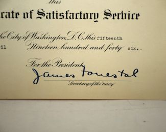 JAMES FORESTAL SIGNATURE FOR THE PRESIDENT OF THE UNITED STATES 1946