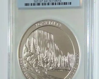 GRADED 2010 -P, 5 oz SILVER BULLION COIN - YOSEMITE NATIONAL PARK, CALIFORNIA - PCGS SP69