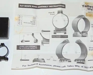 TALLEY Mfg RIFLE SCOPE RINGS, BOX, INSTRUCTIONS and BONUS SET (maker unknown)