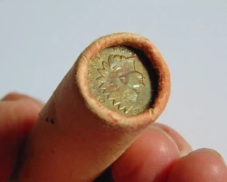 U.S. COIN - VINTAGE ROLL of INDIAN HEAD PENNY - AS WAS PURCHASED BY THE SELLER IN 1969 - GOOGLE SUGGESTS CORRECT PERIOD STYLE of BANK WAX PAPER WRAPPING