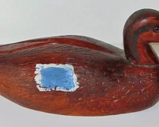 VINTAGE HAND CARVED WOODEN DUCK DECOY signed GENE GILLIS - WHITE HALL, ILLINOIS