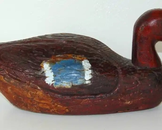 VINTAGE HAND CARVED WOODEN DUCK DECOY signed GENE GILLIS - WHITE HALL, ILLINOIS