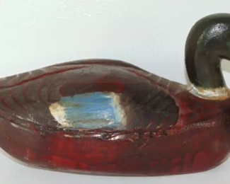 VINTAGE HAND CARVED WOODEN DUCK DECOY signed GENE GILLIS - WHITE HALL, ILLINOIS