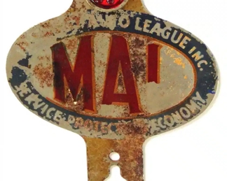 VINTAGE LICENSE PLATE TOPPER with RED REFLECTOR EYE - TRANSPORTATION