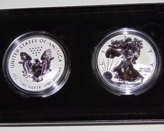 U.S. COIN 2021 AMERICAN EAGLE ONE OUNCE SILVER REVERSE PROOF TWO COIN SET MIB