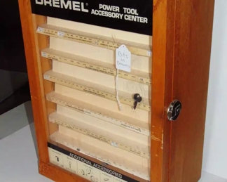DREMEL POWER TOOL ACCESSORY CENTER - LOCKING WOODEN STORE DISPLAY & CONTENTS 