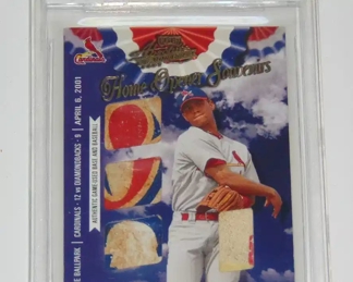 GRADED 2001 ALBERT PUJOLS HOME OPENER SOUVENIR  BASEBALL CARD - AUTHENTIC GAME-USED BASE and BASEBALL - BECKETT 8 NM-MT