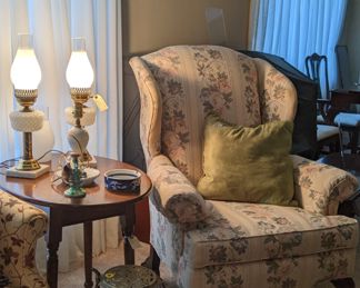 Jacquard Floral Queen Anne Wing Back Chairs - Set of 2