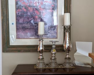 Harden Furniture Solid Mahogany Queen Anne Console Table w/ Drawer & Brass Handles..  Various pictures & decor items