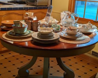 Pier 1 Marchella dining table - Sage green & natural wood top