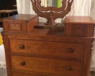Gorgeous Antique Dovetail Wood Dresser With Mirror 