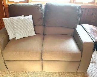 Grey Reclining Sofa W End Table Pillows