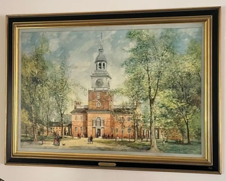 Independence Hall JC Claghorn Framed  Signed Print 36in X 26in