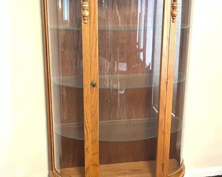 Oak Curved Glass Curio Cabinet W Key