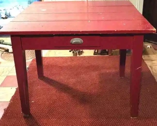 Red Painted Drop Leaf Vintage One Drawer Table 