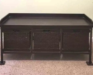 Storage Table With Three PullOut Baskets, Metal Legs And Frame With A Wooden Top