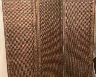 Three Panel Brown Wicker Room Divider 