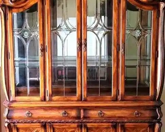 Vintage Carved Wood Lighted China Hutch