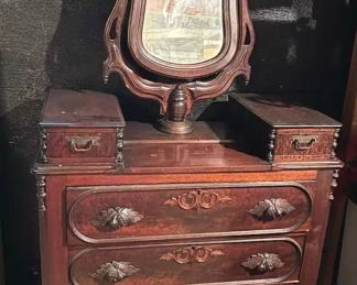 Victorian Style Carved Wooden Dresser W Mirror 