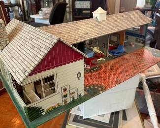 1950’s litho dollhouse complete lots of furniture, people, more dollhouse stuff to come 