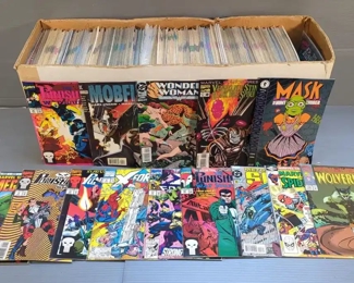 Long Box Of Comics, Including The Punisher, Wonder Woman, Metropolis S.C.U., Marvel Super Heros, And More, Contents Of Box