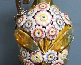 Ceramic Hand Painted 15" Floral Pitcher Handled