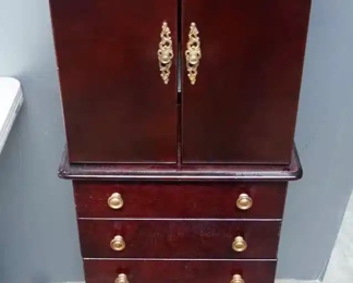 Thomas Pacconi Classics Inc. 4 Drawer, 2 Door, Jewelry Armoire With Pull Up Mirror, Model QF116A, 50" x 16" x 12.5"