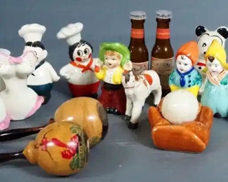 Salt And Pepper Shaker Assortment, Includes Miracas, Chefs, Indians, Camera / Telephone, And More, Total Qty 23