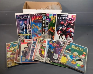 Small Box Of Comics Including Gene Autry, Avengers, Captain America, Transformers, Ghost Rider, Superboy, Deaths Head And More Contents Of Box